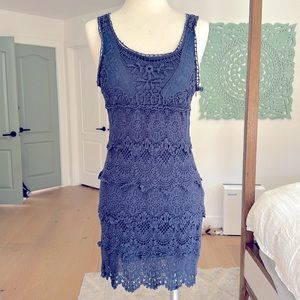 Crochet Navy Blue Mini Dress Fully Lined - Cotton beautiful lace details